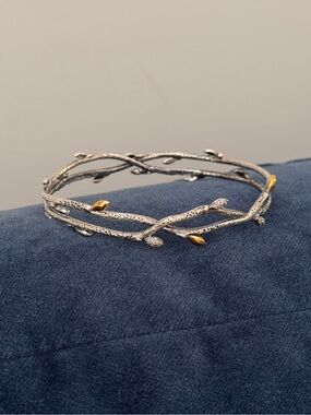Stephen Dweck Diamonds Fortuna 
Two Tone Sterling Silver  Branch Bangle Bracelet